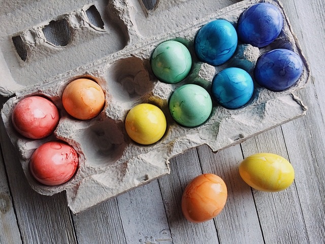 Dyed Easter Eggs in a carton.