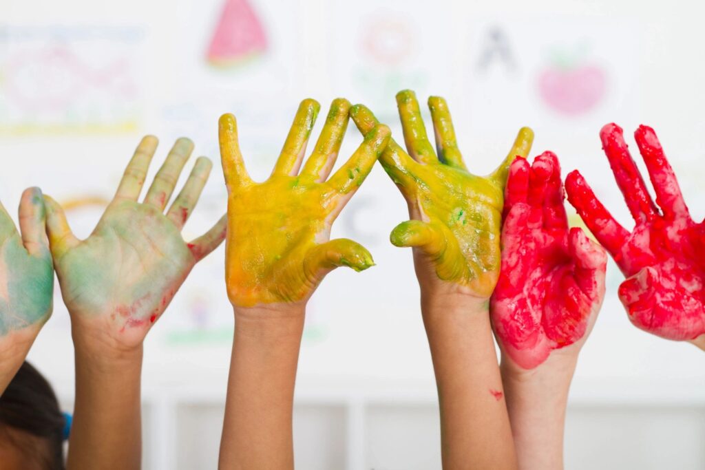 Children's hands painted