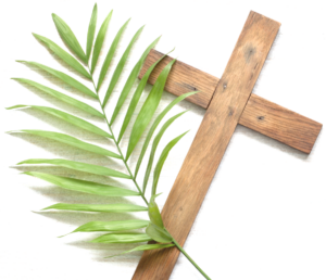 A cross with a palm branch.