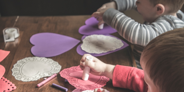 Children making homemade Valentine's Day Cards