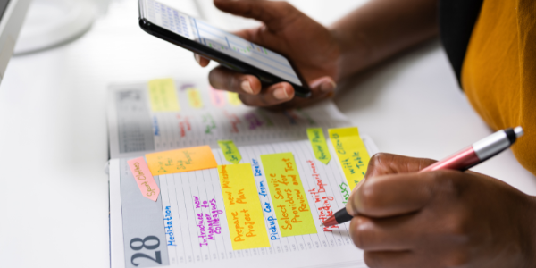 Mom going over family schedule