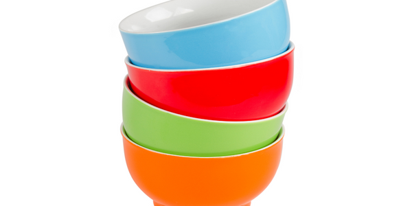 A stack of colored bowls.