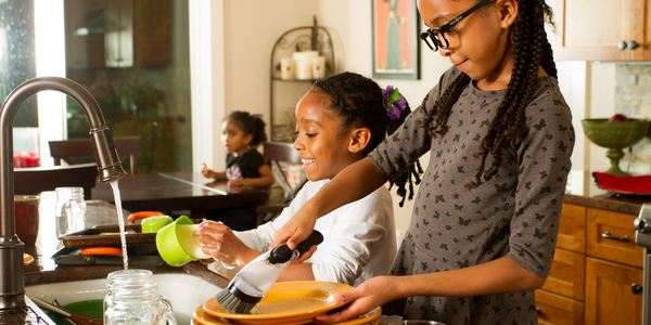 Girls doing chores