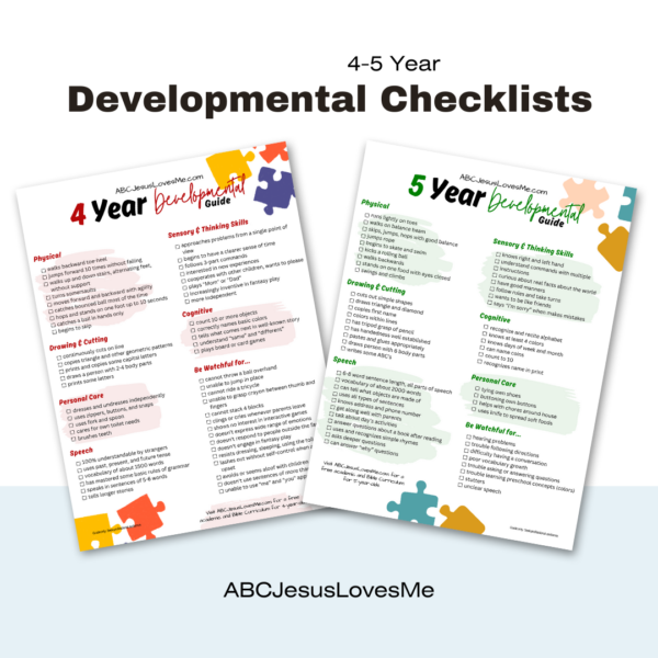 4-5 Year Developmental Checklists by ABCJesusLovesMe.com