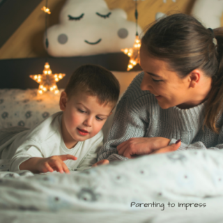 Mom and son during bedtime routine.