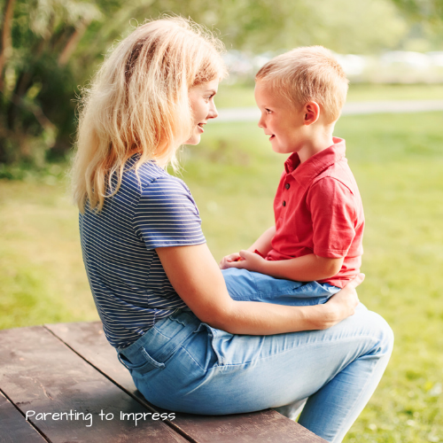 Mom and son talking.
