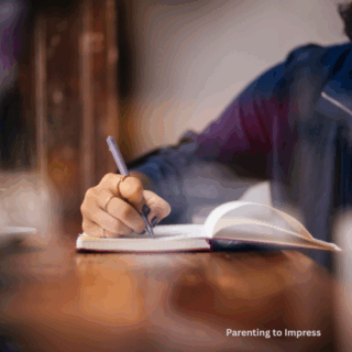 A woman writing in her journal.