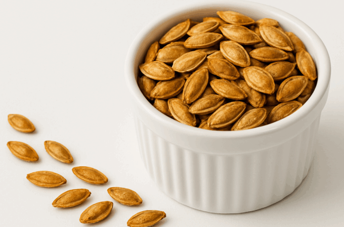 a small bowl of roasted pumpkin seeds