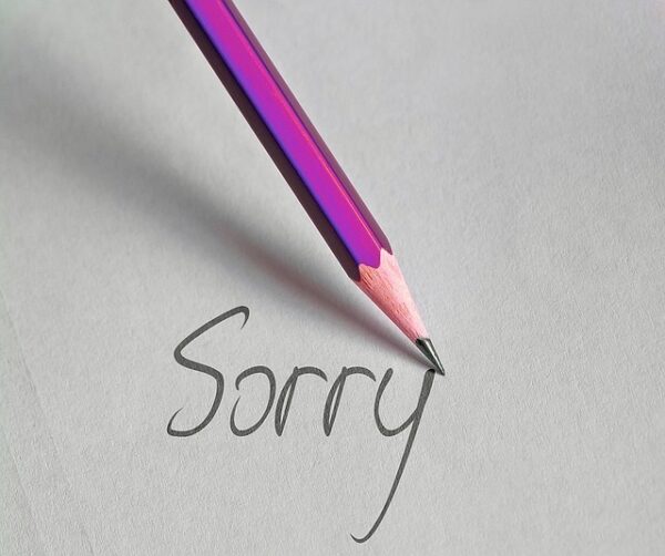 A pencil writing the word "sorry" - to apologize
