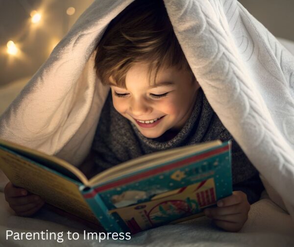 a child under a blanket with a book, having quiet time away to rest