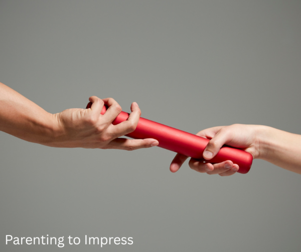 A baton pass, which symbolizes Letting go
