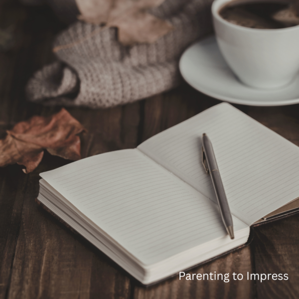 Journal with pen, coffee