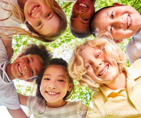 confident kids gathered in a circle smiling
