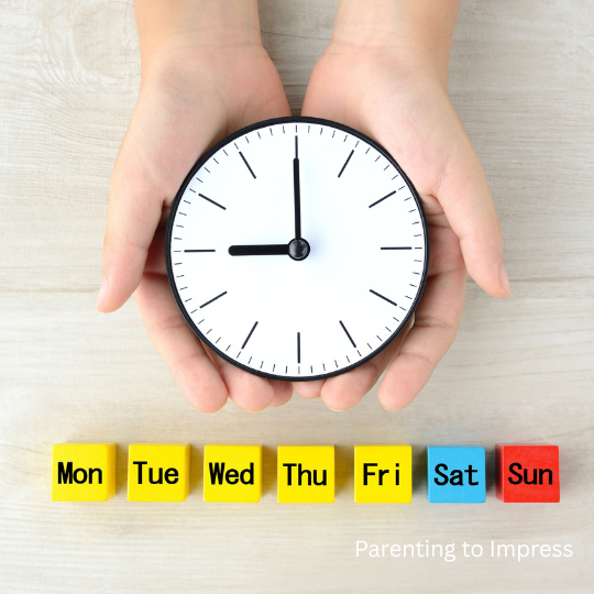 A clock, weekly schedule.
